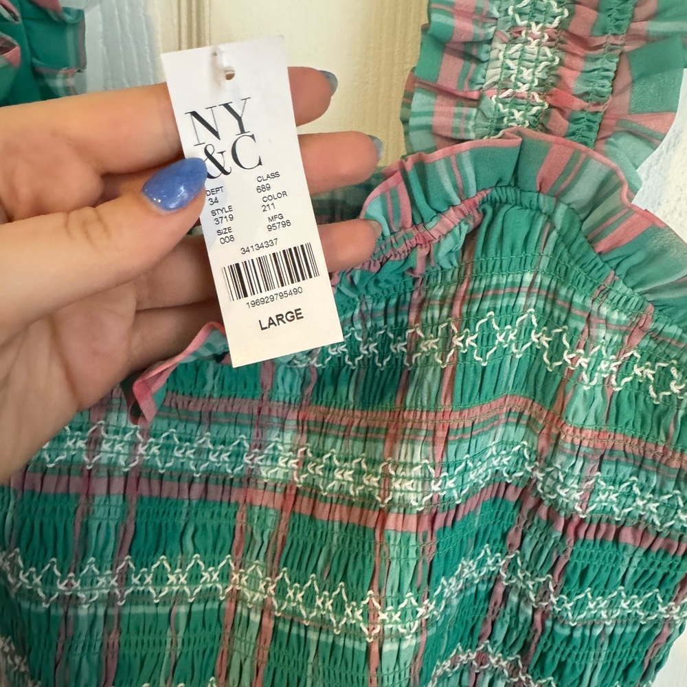 NWT Sleeveless Plaid Smocked Tiered Dress - Picture 7 of 9